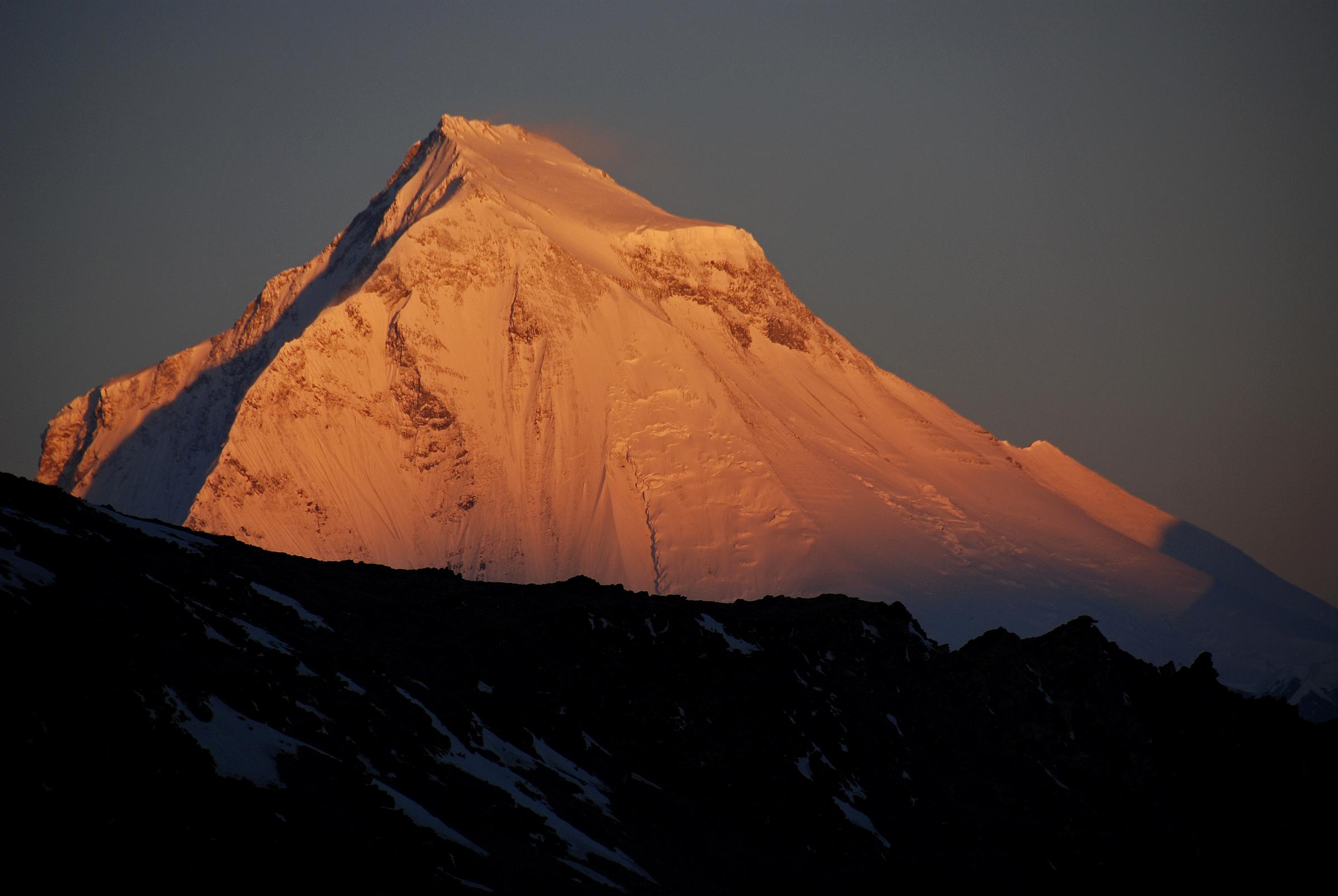 21 Dhaulagiri South And North Faces Close Up At Sunrise From Camp Below Mesokanto La The South and North Faces of Dhaulagiri blazed at sunrise from the camp just below the Mesokanto La.